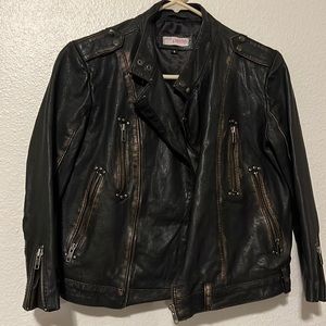 ASOS petite leather distressed jacket with stud detail and 3/4 length sleeve